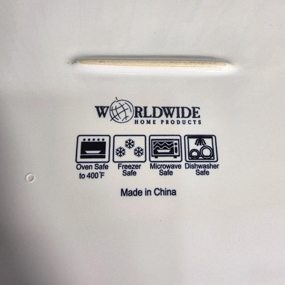 Worldwide Home Products White Ceramic Rectangular Serving Platter Scroll Border